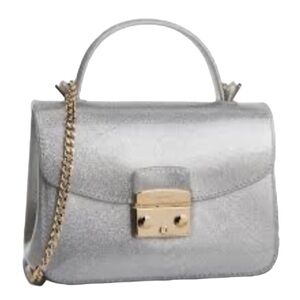 Furla Candy Meringa Mini Shoulder Bag Crossbody In Silver Shimmer Made in Italy